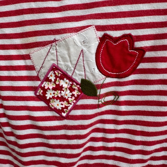 Okie Dokie 3T Red and White Striped Blouse with Ruffle Sleeves and Rose - Picture 2 of 7